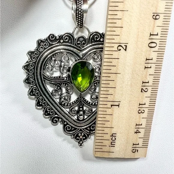 Peridot Rope Design 925 Pendant Bracelet Earrings & Chain (synthetic stones) - Picture 6 of 11